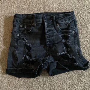 American Eagle black high waisted ripped jean shorts